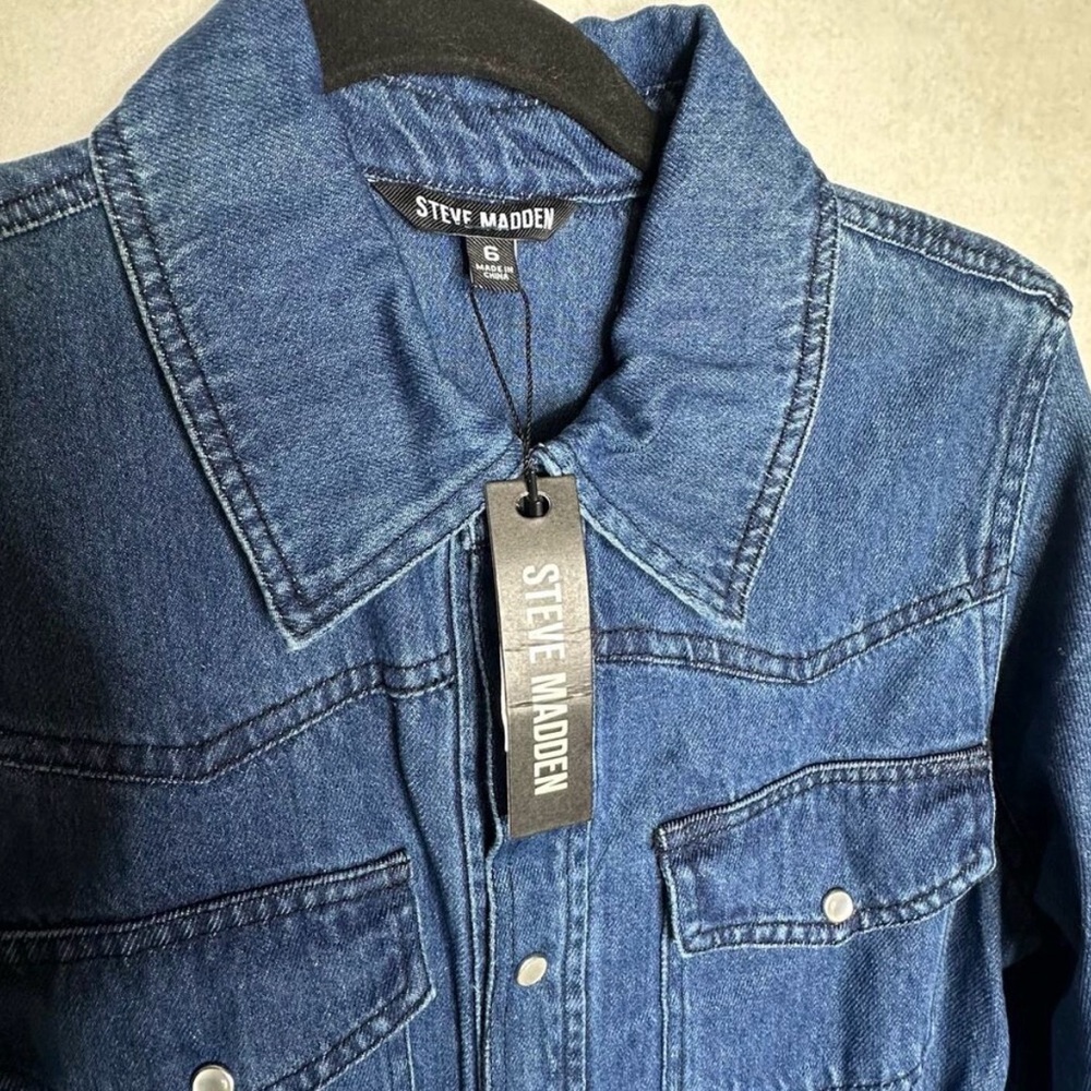 NWT Steve Madden "Dakoda" Denim Maxi Dress Pearl Snap – Size 6 - Picture 8 of 12